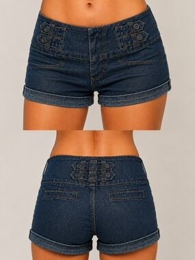 Y2K BOOM BOOM Denim Shorts – Size 1 Dark Blue